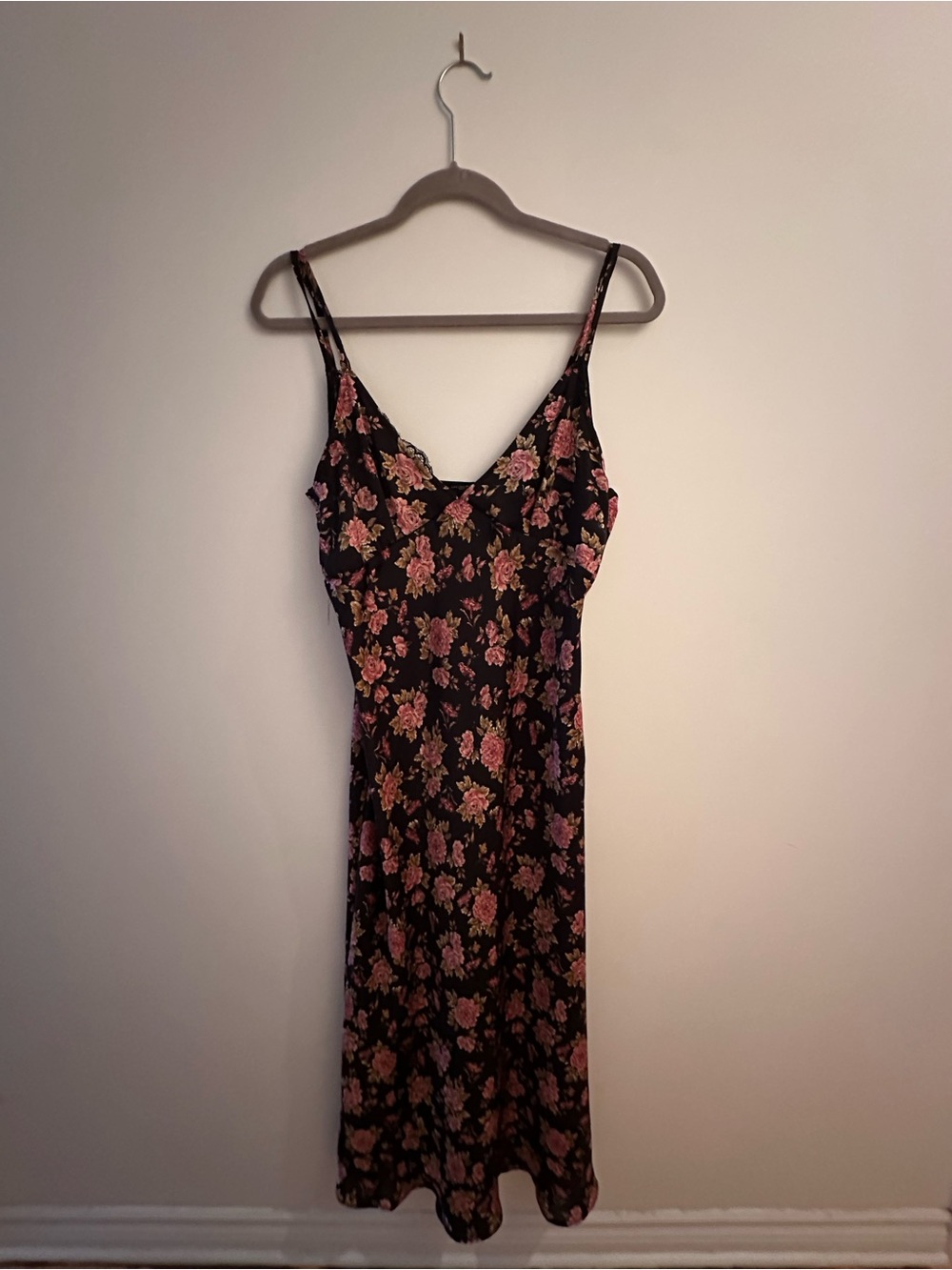 Zara Black Floral Maxi Dress with Pink Roses